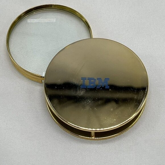 IBM Gold Magnifying Glass Paperweight Desk Vintage Rare 2.75 Inches - Picture 1 of 10